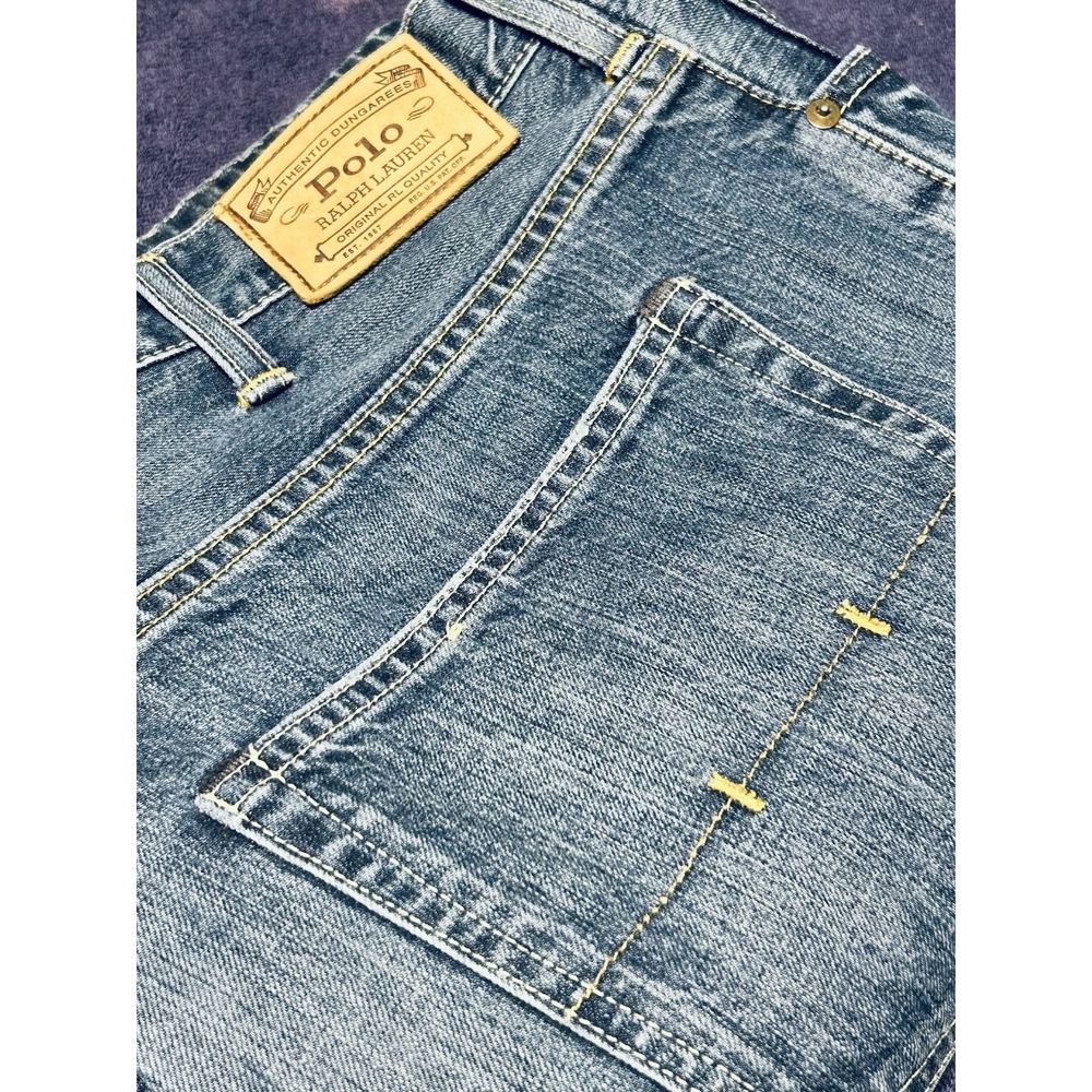 Polo Ralph Lauren Jeans Mens 36x30  Blue Classic‎ Fit Denim Casual Leather Patch